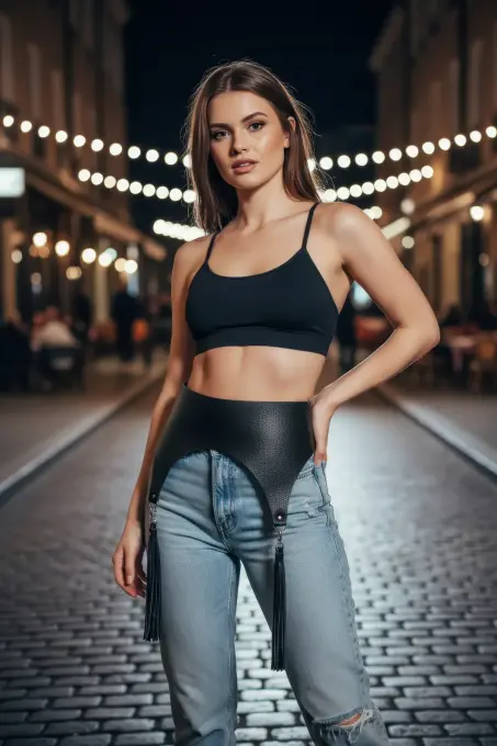 Siyah Kadın Kemer Geniş Formlu Püskül Detaylı Deri - APFT788 - 3