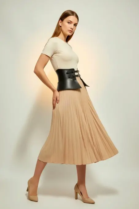 Siyah Kadın Kemer Geniş Korse Detaylı Bel Vurgulayıcı - APFT611 - 5