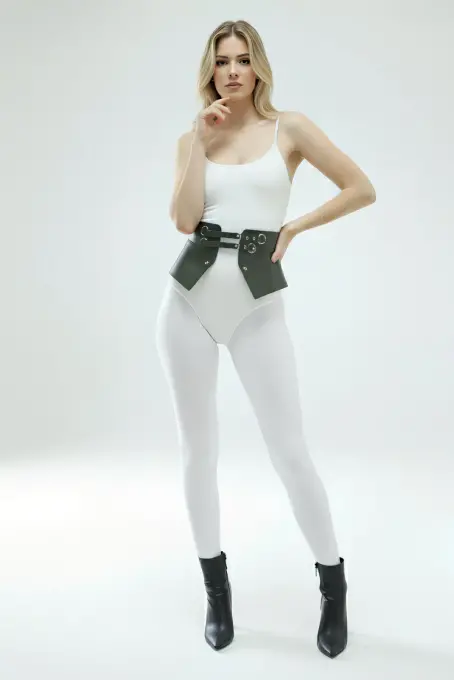 Siyah Kadın Kemer Geniş Korse Detaylı Çift Toka - APFT611 - 6