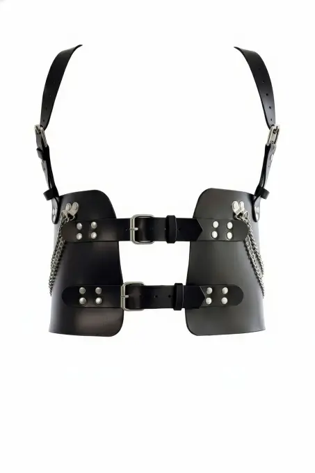 Siyah Kadın Kemer Geniş Korse Tarzı Zincir Detaylı - APFT1300 - 1