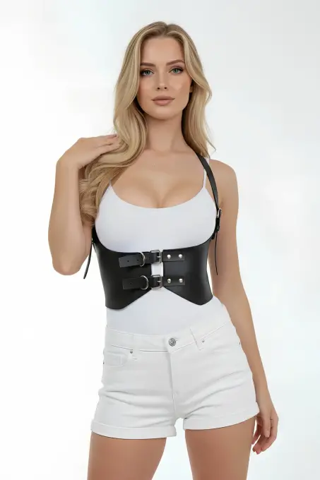 Siyah Kadın Kemer Geniş Korse Tipi Metal Tokalı - APFT612 - 5