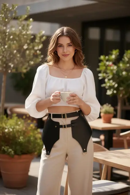 Siyah Kadın Kemer Geniş Panelli Çift Tokalı Bel Aksesuarı - APFT1119 - 1