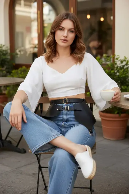 Siyah Kadın Kemer Geniş Panelli Çift Tokalı Bel Aksesuarı - APFT1119 - Angels Passion (1)