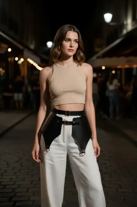 Siyah Kadın Kemer Geniş Panelli Çift Tokalı Bel Aksesuarı - APFT1119 - 3