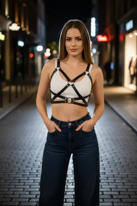 Siyah Kadın Kemer Halka Detaylı Çapraz Vücut Aksesuarı - APFT816 - 3