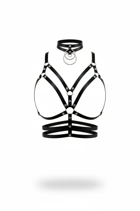 Siyah Kadın Kemer Halka Detaylı Vücut Harness - APFT296 - 1