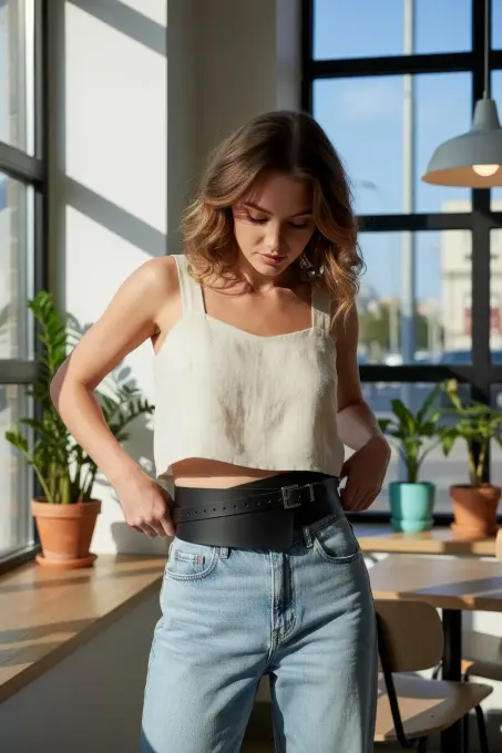 Siyah Kadın Kemer Kalın Korse Bel Aksesuarı - APFT1128 - 3