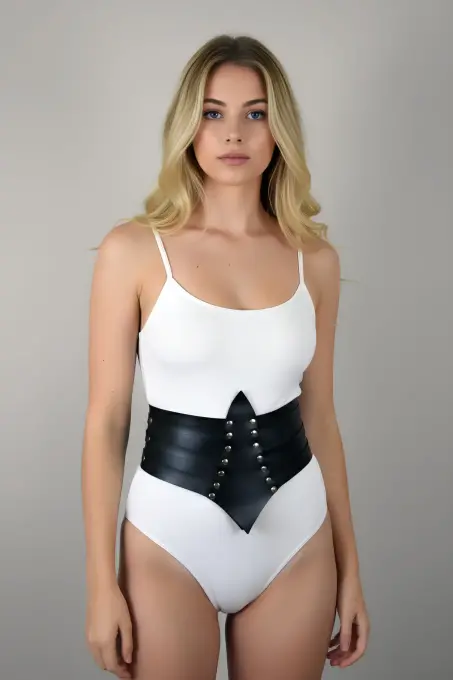 Siyah Kadın Kemer Kalın Korse Zımbalı Bel Aksesuarı - APFT1087 - 5