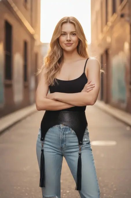 Siyah Kadın Kemer Kalın Püsküllü Geniş Bel - APFT755 - 1