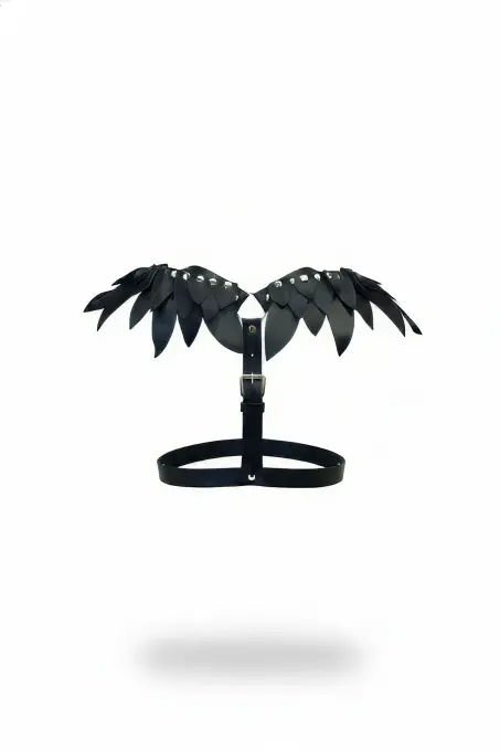 Siyah Kadın Kemer Kanat Detaylı Deri Vücut Aksesuarı - APFT726 - 1