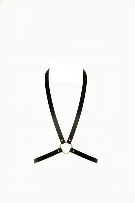 Siyah Kadın Kemer Metal Halka Detaylı Deri Vücut Aksesuarı - APFT131 - 1