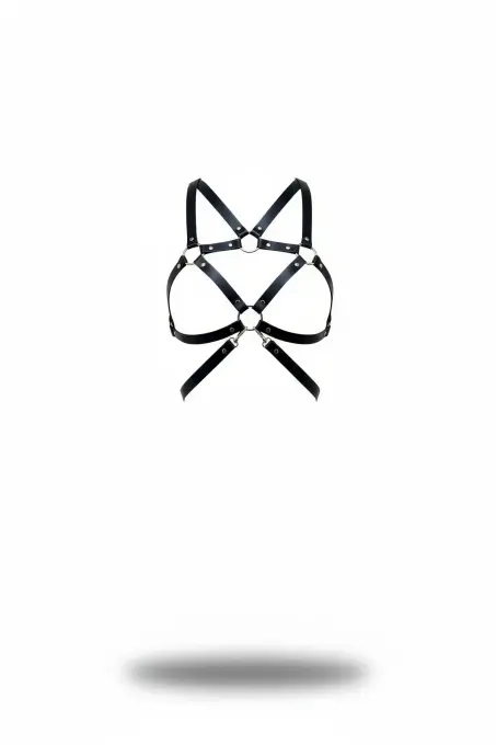 Siyah Kadın Kemer Metal Halka Detaylı Vücut Aksesuarı - APFT109 - 1