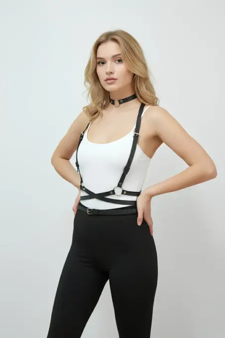 Siyah Kadın Kemer O Halka Detaylı Vücut Kemer - APFT632 - 4