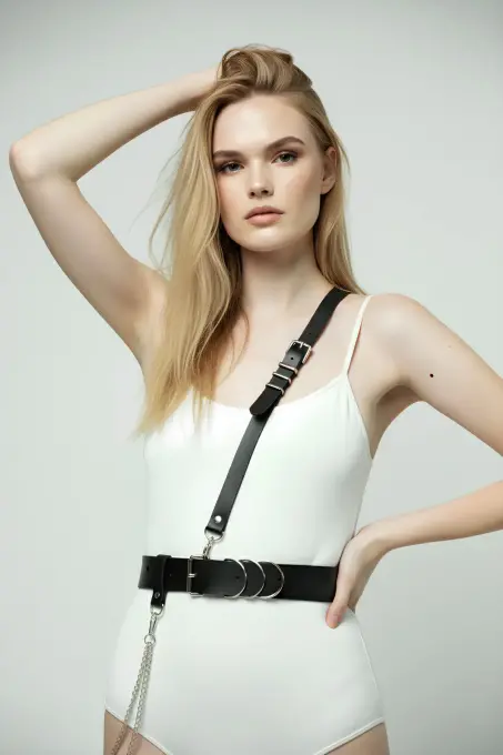 Siyah Kadın Kemer Omuz Detaylı Çoklu Halka Aksesuarı - APFT620 - 6