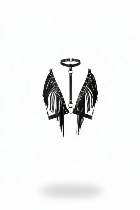 Siyah Kadın Kemer Püskül Detaylı Deri Vücut Aksesuarı - APFT767 - 1