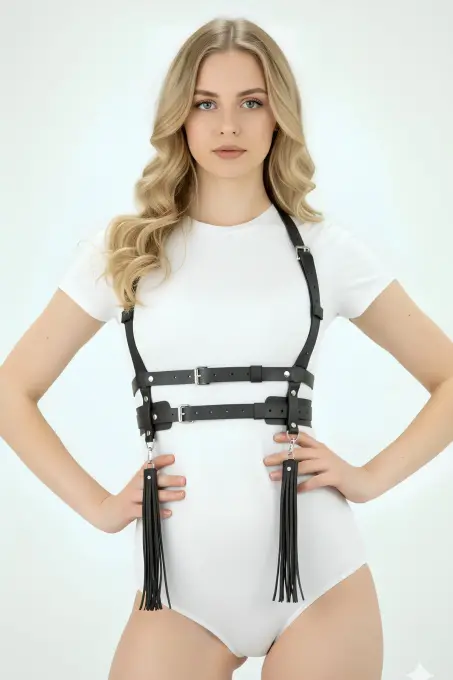 Siyah Kadın Kemer Püskül Detaylı Vücut Aksesuarı - APFT638 - 5