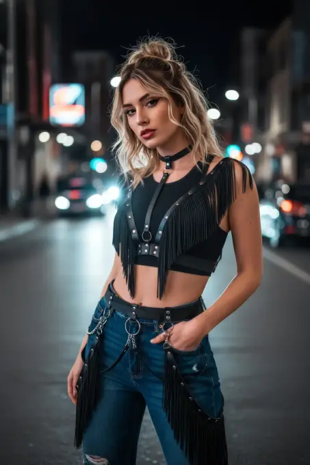 Siyah Kadın Kemer Saçak Detaylı Zincirli Bel Aksesuarı - APFT768 - Angels Passion (1)