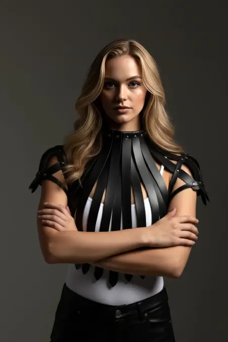 Siyah Kadın Kemer Şerit Detaylı Yüksek Yaka Zımbalı - APFT1257 - 3