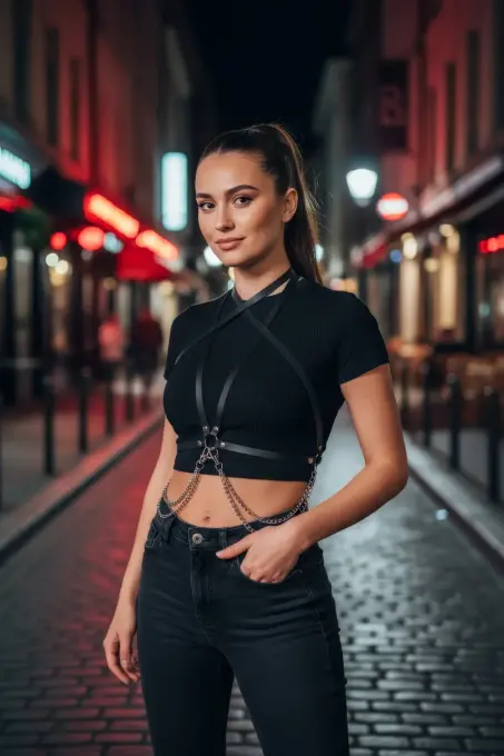 Siyah Kadın Kemer Suni Deri Çapraz Bantlı Vücut Kemer - APFT52 - 3