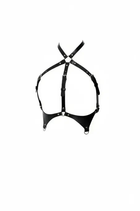 Siyah Kadın Kemer Suni Deri Çapraz Detaylı Göğüs Aksesuarı - APFT1110 - 1