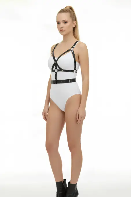 Siyah Kadın Kemer Suni Deri Çoklu Şeritli Metal Tokalı - APFT1294 - 1