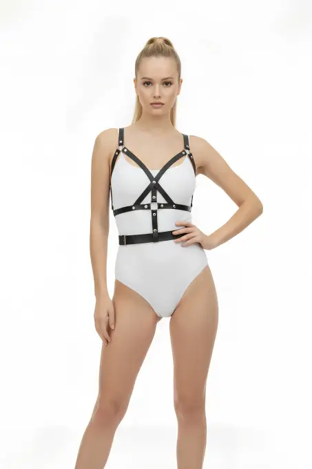 Siyah Kadın Kemer Suni Deri Çoklu Şeritli Metal Tokalı - APFT1294 - 5