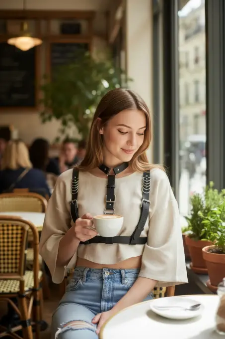 Siyah Kadın Kemer Suni Deri Göğüs Ve Yaka Aksesuarı - APFT969 - Angels Passion (1)