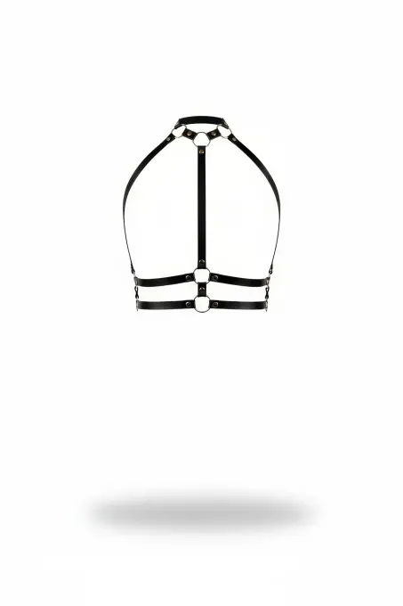 Siyah Kadın Kemer Suni Deri Halka Detaylı Göğüs Aksesuarı - APFT545 - 1