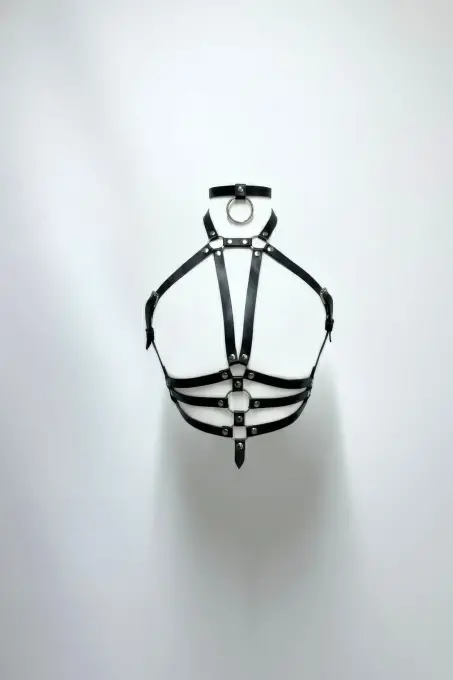 Siyah Kadın Kemer Suni Deri Halka Detaylı Vücut Aksesuarı - APFT27 - 1