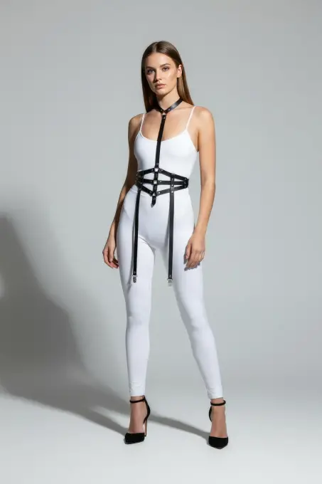 Siyah Kadın Kemer Suni Deri Vücut Aksesuarı - APFT29 - 3