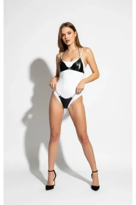 Siyah Kadın Kemer Suni Deri Zincir Detaylı Vücut Kemer - APFT1424 - 1