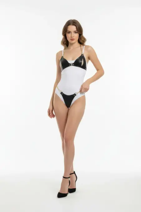 Siyah Kadın Kemer Suni Deri Zincir Detaylı Vücut Kemer - APFT1424 - 3