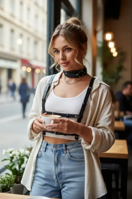 Siyah Kadın Kemer Vücut Harness Detaylı Bel Aksesuarı - APFT959 - 3