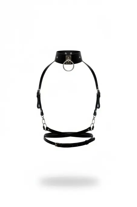 Siyah Kadın Kemer Yaka Detaylı Halka Aksesuarlı - APFT644 - 1