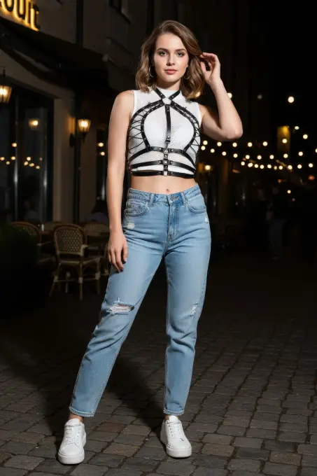 Siyah Kadın Kemer Zımba Detaylı Deri Vücut Aksesuarı - APFT1077 - Angels Passion (1)