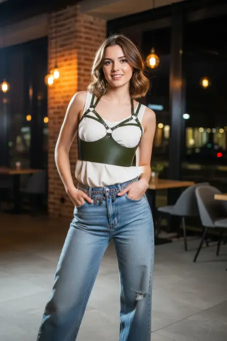 Siyah Kadın Kemer Zımba Detaylı Geniş Korse Tipi - APFT872 - Angels Passion (1)