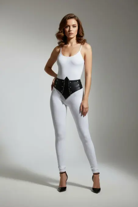 Siyah Kadın Kemer Zımba Detaylı Kalın Yüksek Bel - APFT905 - 1