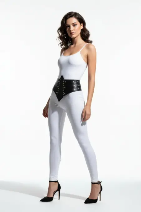 Siyah Kadın Kemer Zımba Detaylı Kalın Yüksek Bel - APFT905 - 3