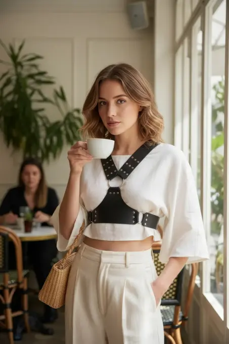 Siyah Kadın Kemer Zımba Detaylı Vücut Aksesuarı - APFT936 - Angels Passion (1)