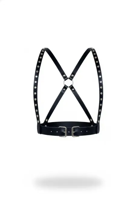 Siyah Kadın Kemer Zımbalı Çapraz Vücut Aksesuarı - APFT817 - 1