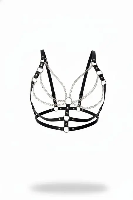 Siyah Kadın Kemer Zincir Detaylı Ayarlanabilir Vücut Aksesuarı - APFT808 - 1