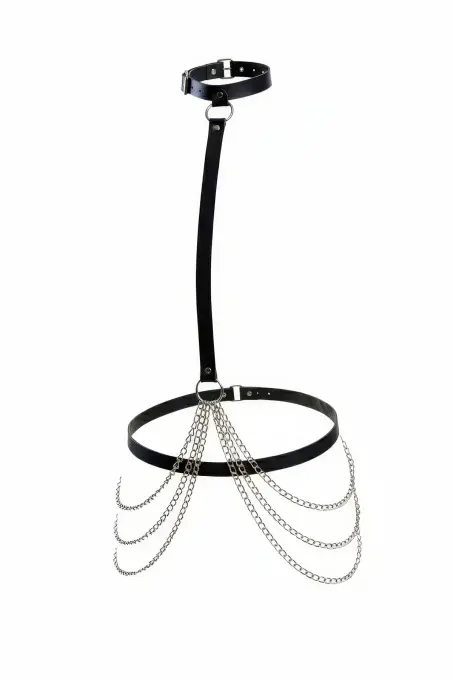 Siyah Kadın Kemer Zincir Detaylı Deri Vücut Aksesuarı - APFT1086 - 1