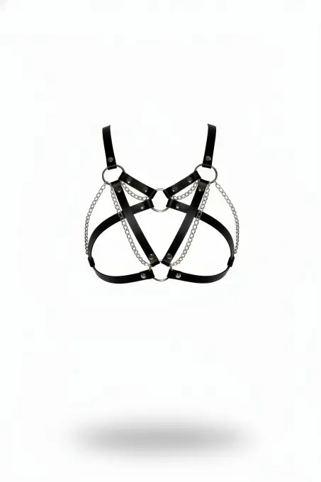 Siyah Kadın Kemer Zincir Detaylı Deri Vücut Aksesuarı - APFT741 - 1