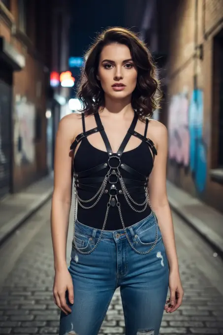 Siyah Kadın Kemer Zincir Detaylı Deri Vücut Kemeri - APFT9 - 4