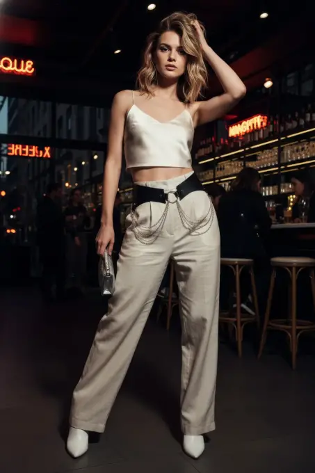 Siyah Kadın Kemer Zincir Detaylı Geniş Bel Aksesuarı - APFT1121 - 2