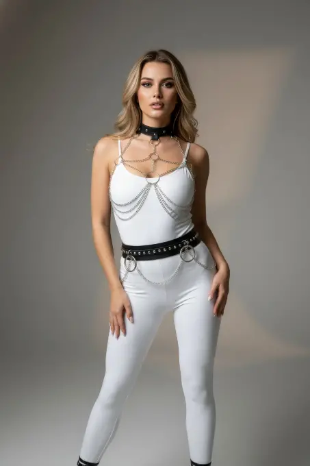 Siyah Kadın Kemer Zincir Detaylı Halka Tokalı Suni Deri - APFT413 - 2