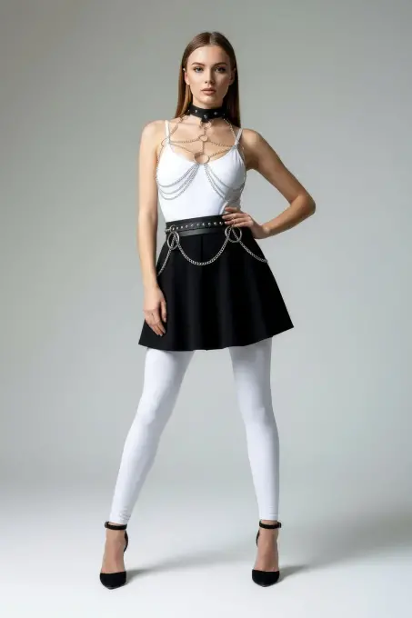 Siyah Kadın Kemer Zincir Detaylı Halka Tokalı Suni Deri - APFT413 - 3