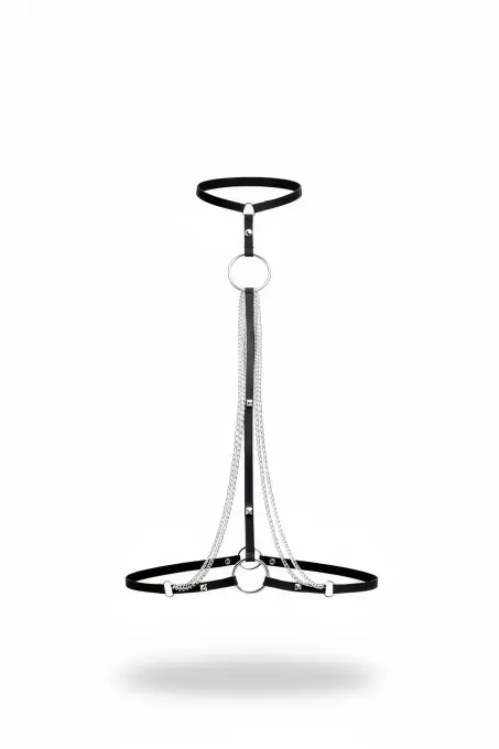 Siyah Kadın Kemer Zincir Detaylı Metal Halka Vücut Aksesuarı - APFT426 - 1