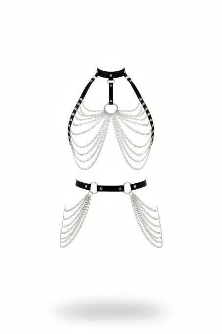 Siyah Kadın Kemer Zincir Detaylı Suni Deri Vücut Aksesuarı - APFT701 - 1