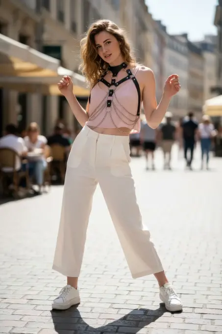 Siyah Kadın Kemer Zincir Detaylı Vücut Aksesuarı - APFT1066 - 1